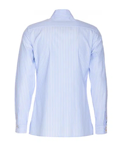 Valentino Cotton Shirt With Striped Pattern And Embroidered Motif In Blue