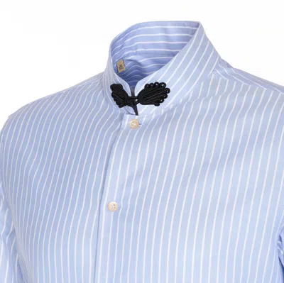Valentino Cotton Shirt With Striped Pattern And Embroidered Motif In Blue