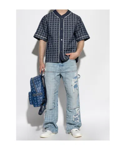 Amiri Mens Faded Indigo Repair Carpenter Monogram Denim Jeans In Blue
