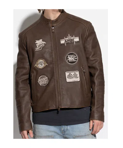 Amiri Leather Patch Racer Jacket In Brown