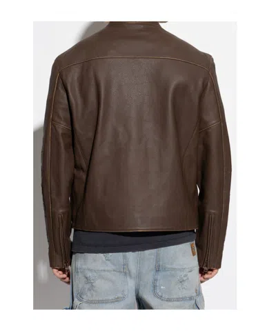 Amiri Leather Patch Racer Jacket In Brown