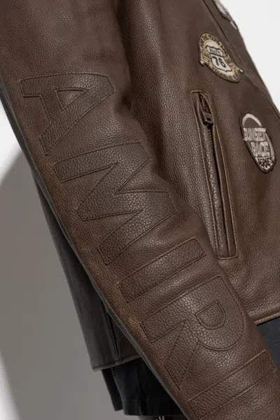 Amiri Leather Patch Racer Jacket In Brown