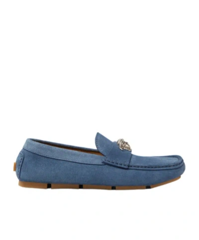 Versace La Medusa Suede Driver Shoes In Blue