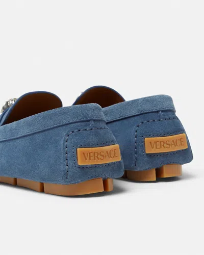 Versace La Medusa Suede Driver Shoes In Blue