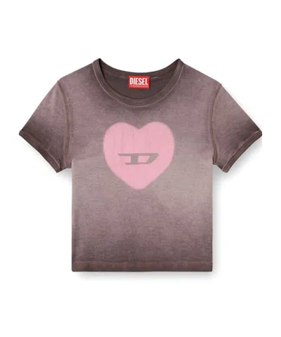 Diesel T-ele T-shirt In Washed Purple Stretch Cotton In Pink