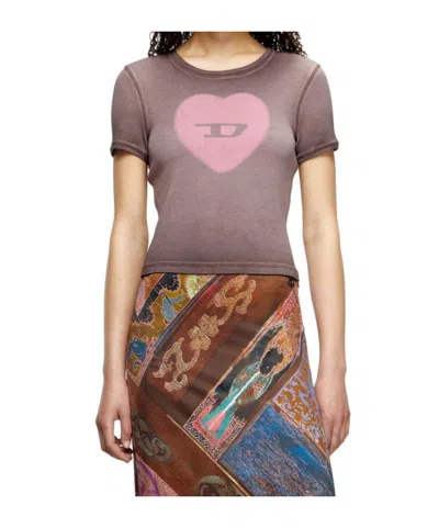 Diesel T-ele T-shirt In Washed Purple Stretch Cotton In Pink