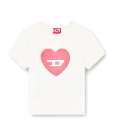 Diesel Women Ivory Ribbed Stretch Cotton T-ele T-shirt