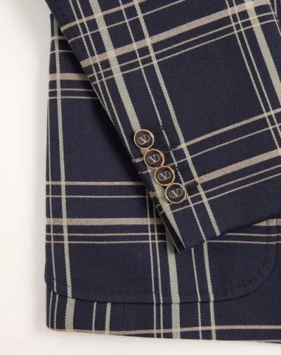 Valentino Giacca Doppiopetto In Lana E Cotone Con Motivo Check