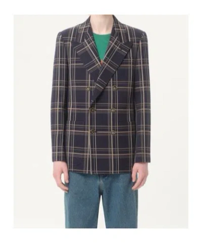 Valentino Giacca Doppiopetto In Lana E Cotone Con Motivo Check