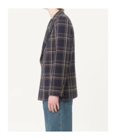 Valentino Giacca Doppiopetto In Lana E Cotone Con Motivo Check