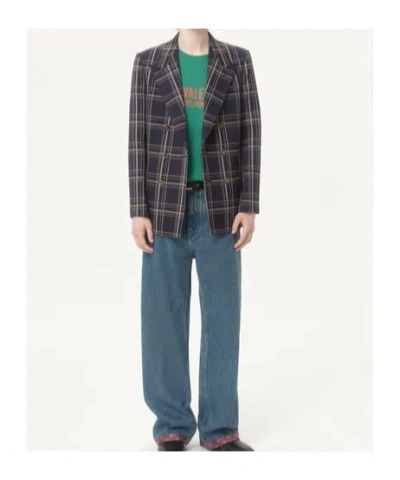 Valentino Giacca Doppiopetto In Lana E Cotone Con Motivo Check