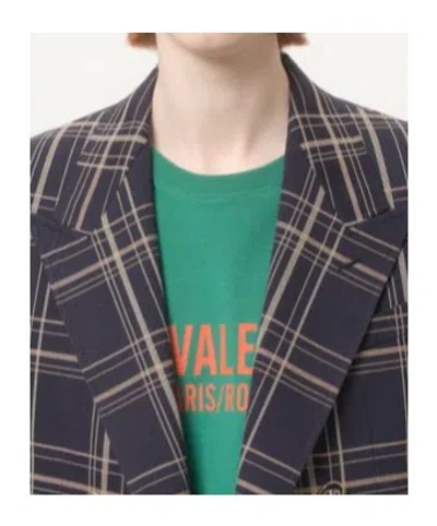 Valentino Giacca Doppiopetto In Lana E Cotone Con Motivo Check