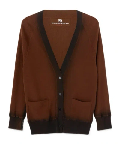 Ermanno Scervino Cotton Blend Cardigan With Organza Effect And Shaded Print