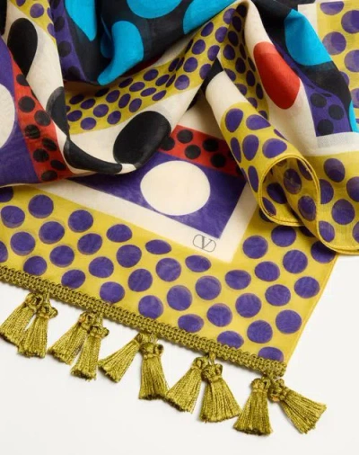Valentino Pareo Resort In Cotone E Seta Con Stampa Riga E Pois