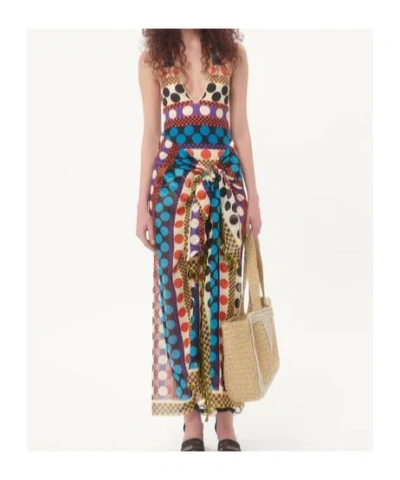 Valentino Pareo Resort In Cotone E Seta Con Stampa Riga E Pois