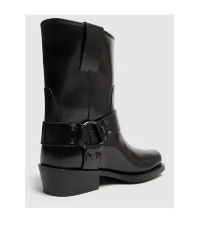 Valentino Garavani 40mm Rockstud Leather Biker Boots In Black