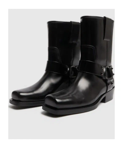 Valentino Garavani 40mm Rockstud Leather Biker Boots In Black