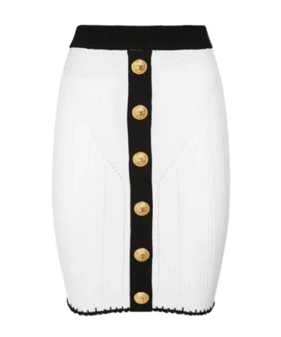 Balmain Bicolor Knit Midi Skirt With Embossed Buttons
