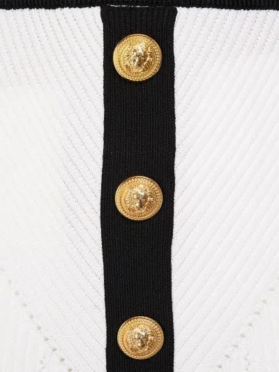 Balmain Bicolor Knit Midi Skirt With Embossed Buttons