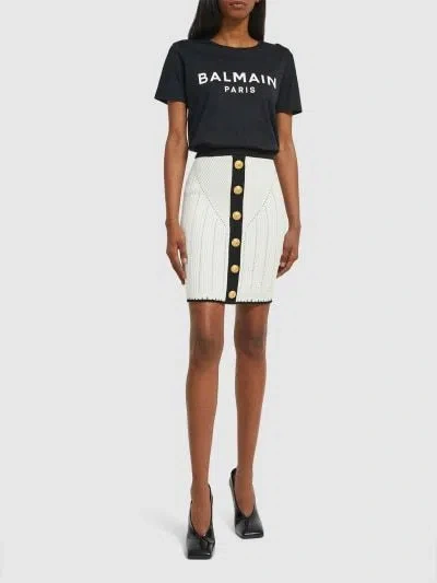Balmain Bicolor Knit Midi Skirt With Embossed Buttons
