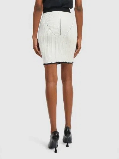 Balmain Bicolor Knit Midi Skirt With Embossed Buttons