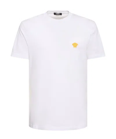Versace White Crewneck T-shirt With Medusa Embroidery On The Front In Cotton Man