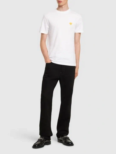 Versace White Crewneck T-shirt With Medusa Embroidery On The Front In Cotton Man