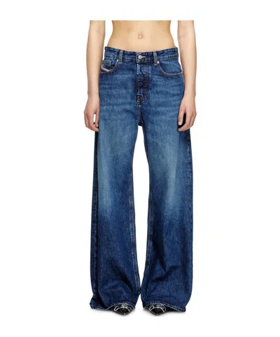 Diesel 'd-sire 1996' Blue Jeans With Wide Leg And Logo Patch On The Rear