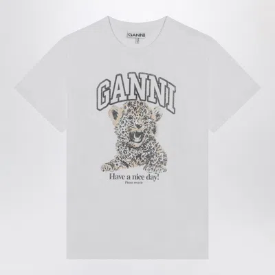 Ganni White T-shirt With Print And Logo Lettering On The Front In Cotton Woman