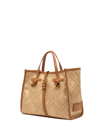 Gianni Chiarini Marcella 32 Shopping Bag In Raffia And Cotton Jacquard Fabric
