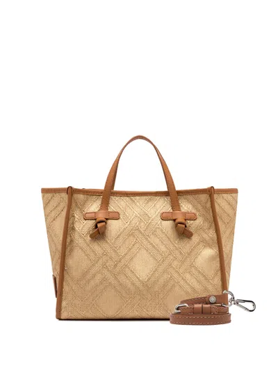 Gianni Chiarini Marcella 32 Shopping Bag In Raffia And Cotton Jacquard Fabric