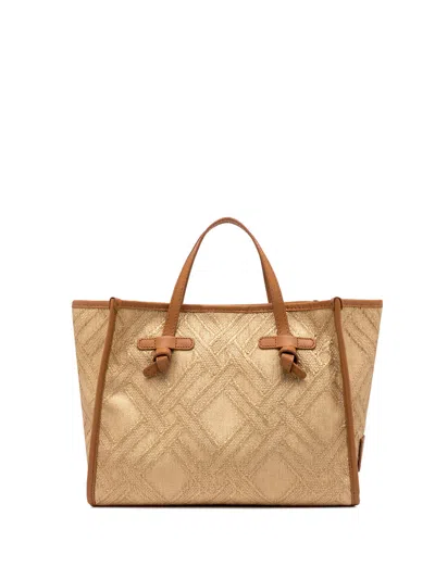 Gianni Chiarini Marcella 32 Shopping Bag In Raffia And Cotton Jacquard Fabric