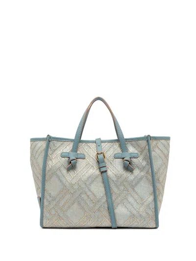 Gianni Chiarini Marcella 32 Shopping Bag In Raffia And Cotton Jacquard Fabric