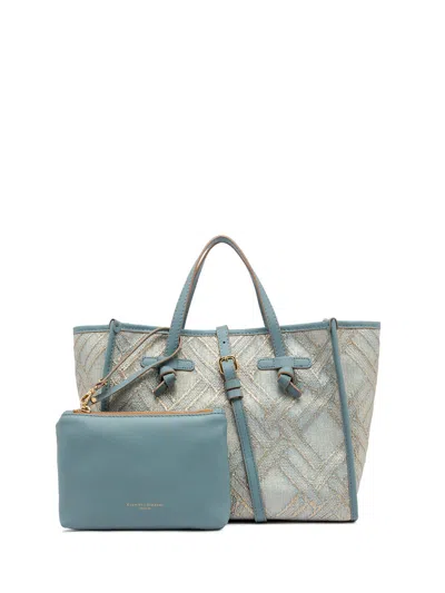 Gianni Chiarini Marcella 32 Shopping Bag In Raffia And Cotton Jacquard Fabric