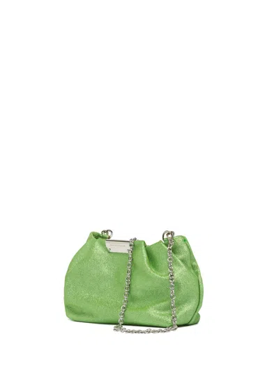 Gianni Chiarini Green Glitter Pearl Clutch Bag With Curled Effect