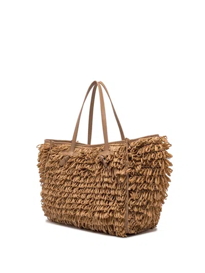 Gianni Chiarini Marcella Shopping Bag In Fabric With Raffia Curls In Brown
