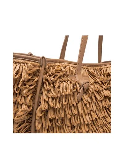 Gianni Chiarini Marcella Shopping Bag In Fabric With Raffia Curls In Brown