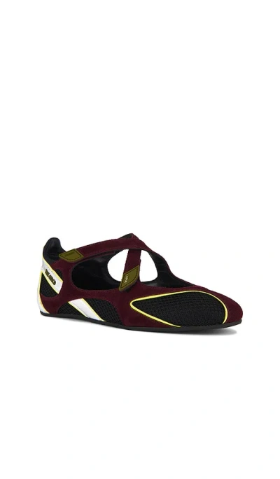 Attico Nomad Bordeaux Ballet Shoes With Criss-crossed Straps And Mesh Panels In Tech Fabric And Suede Woman In Burgundy