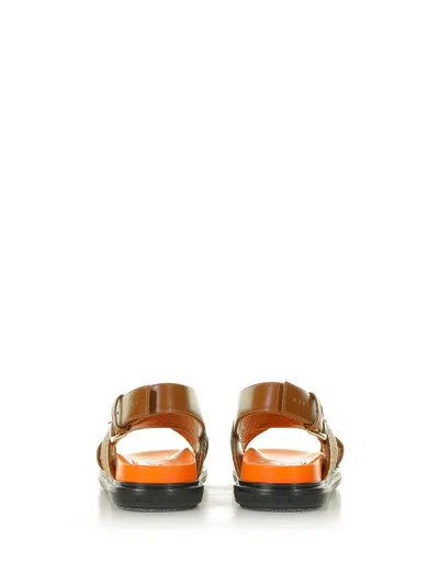 Marni Crossover Fussbett Sandal In Raffia Effect Fabric And Leather