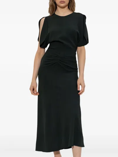 Victoria Beckham Waist Gathered Midi Dress With Ruched Detailing