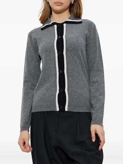 Marni Virgin Wool Cardigan With Contrasting Collar In Gray