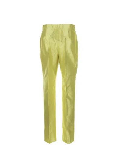 Max Mara Studio Citron Silk Trousers In Green