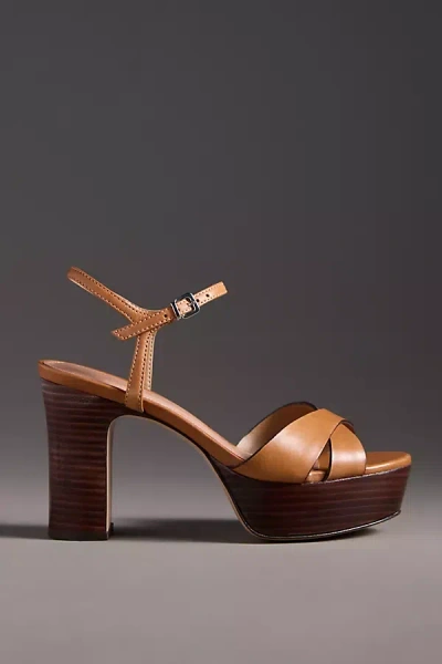 By Anthropologie Cross-strap Wood-bottom Platform Heels