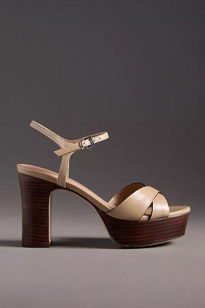 By Anthropologie Cross-strap Wood-bottom Platform Heels