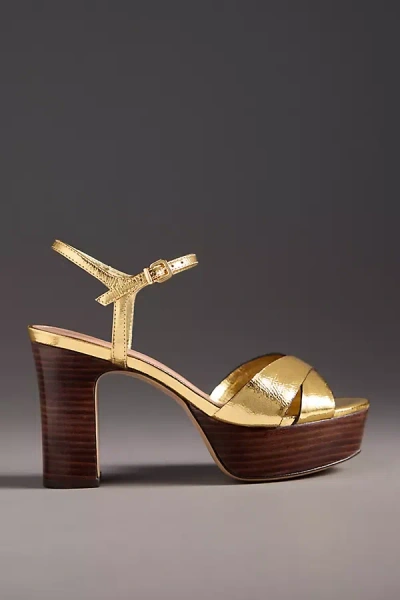 By Anthropologie Cross-strap Wood-bottom Platform Heels