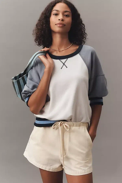 PILCRO RIBBED RAGLAN SHORT-SLEEVE SWEATSHIRT 