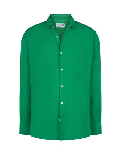 Mc2 Saint Barth Man Green Linen Shirt Pamplona