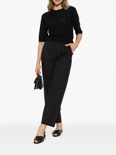 Fabiana Filippi Crewneck Wool Top Short Sleeves Sparkling Finish In Black