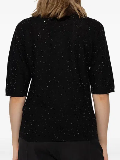 Fabiana Filippi Crewneck Wool Top Short Sleeves Sparkling Finish In Black