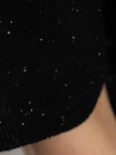 Fabiana Filippi Crewneck Wool Top Short Sleeves Sparkling Finish In Black